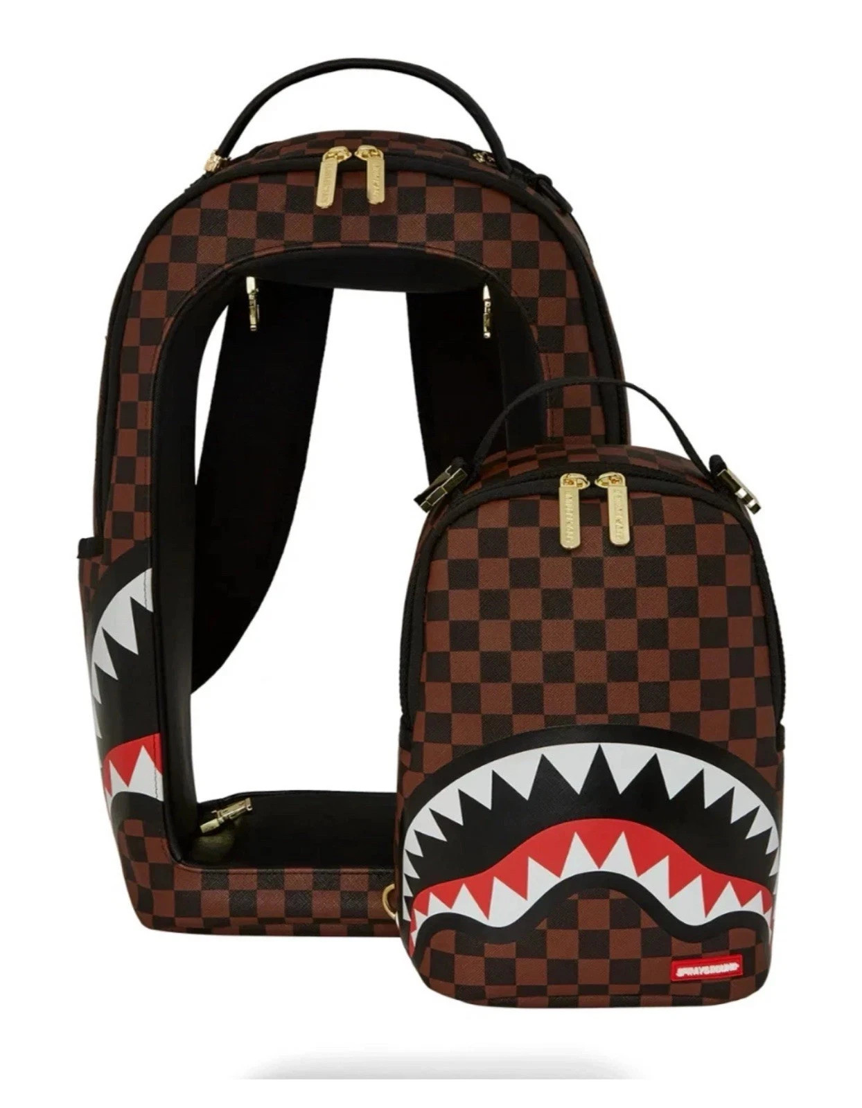 SprayGround Brown Checkered Shark In & In Backpack Set