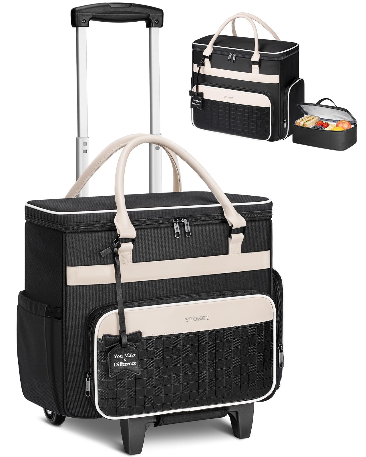 Rolling Laptop Bag with Insulated Lunch Box, 15.6 In Rolling Briefcase for Wo…