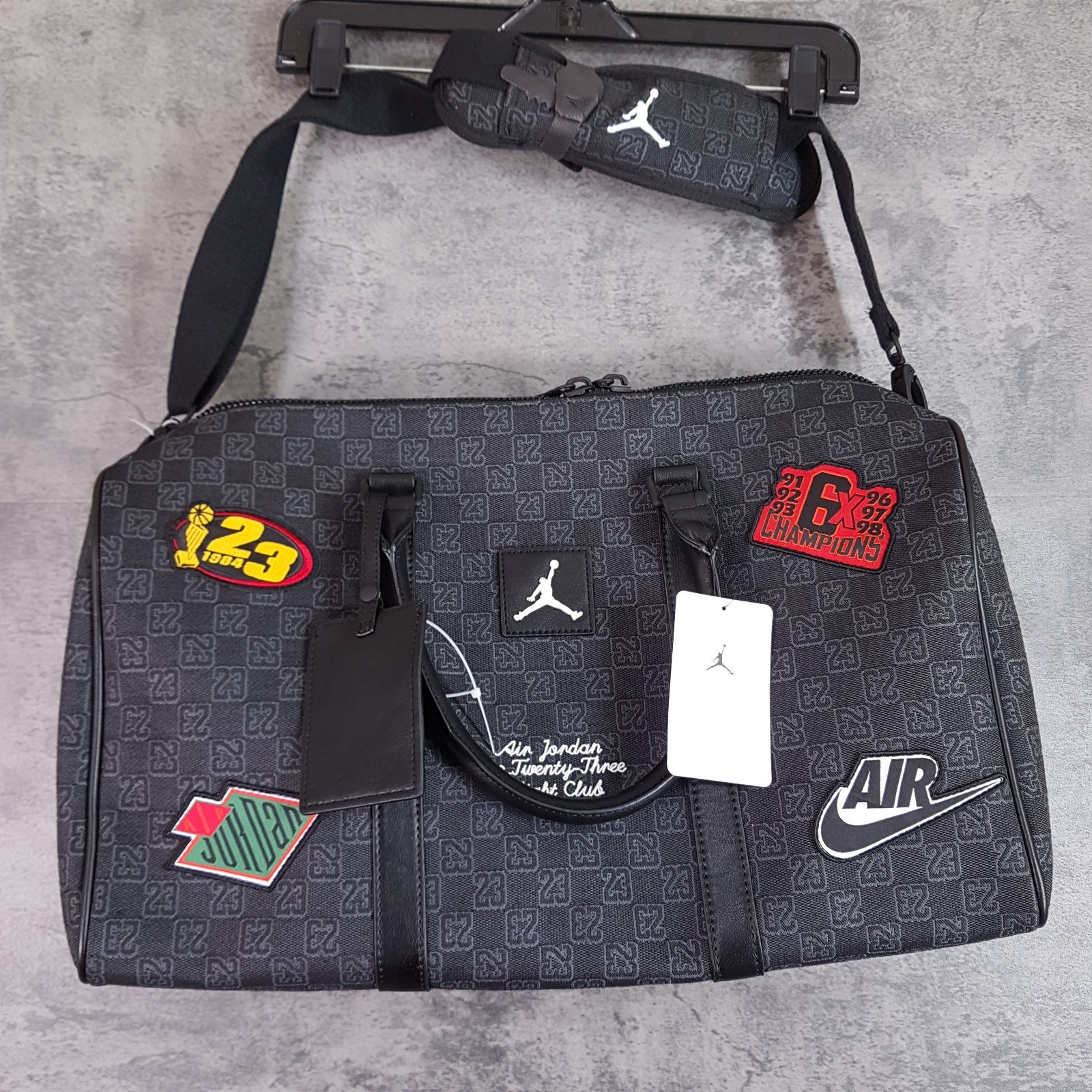 NIKE Air Jordan Monogram Champion Luxury 25L Duffle Bag Medium Patches Black