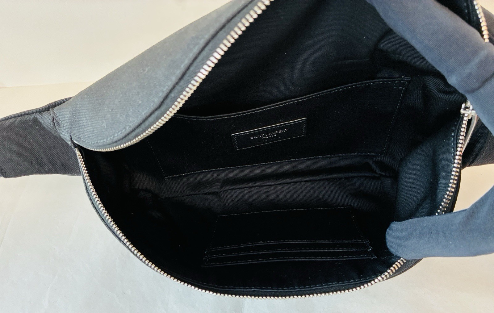 SAINT LAURENT Cassandre Classic YSL Monogram Canvas Belt Bag, Black, NEW!