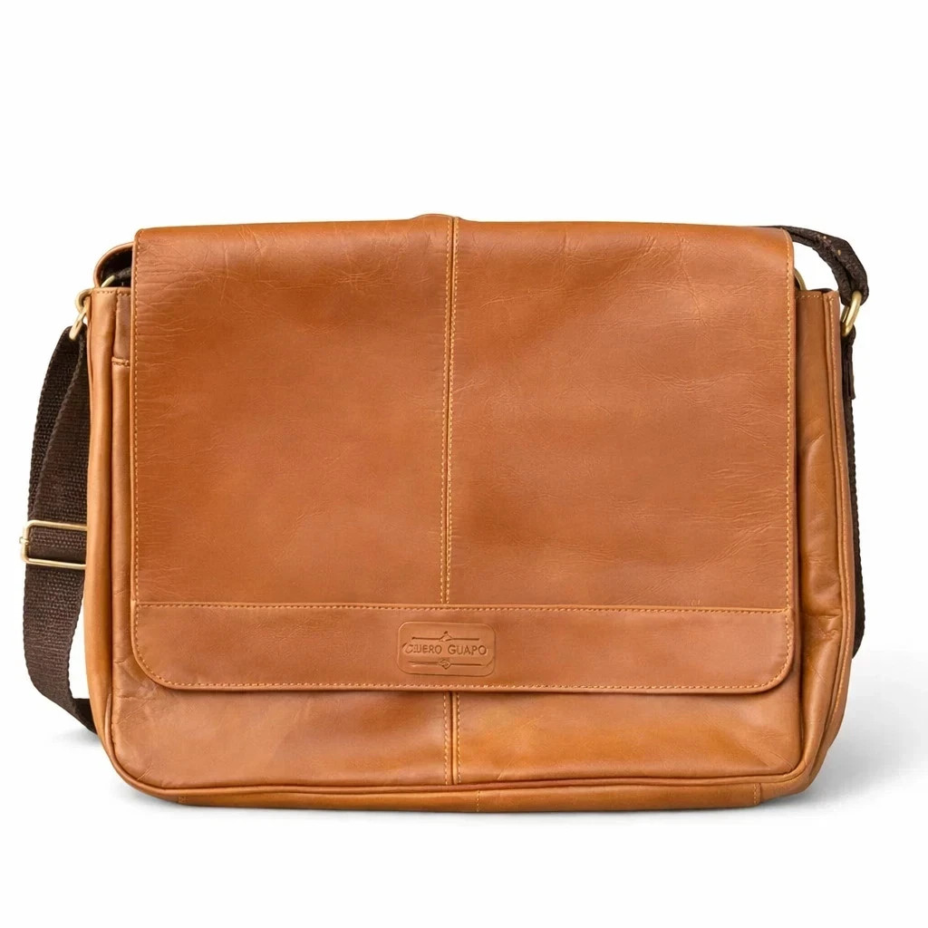 Cuero Guapo Genuine Leather Messenger Bag Laptop Briefcase Crossbody Tan