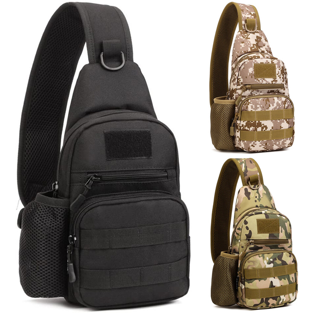 Tactical MOLLE Sling Bag Crossbody Chest Shoulder Pack Water Bottle Holder Pouch