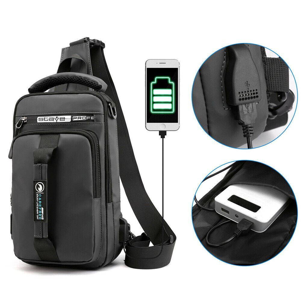Men’s Sling Crossbody Bag Anti-theft Chest Pack Shoulder Backpack USB Waterproof