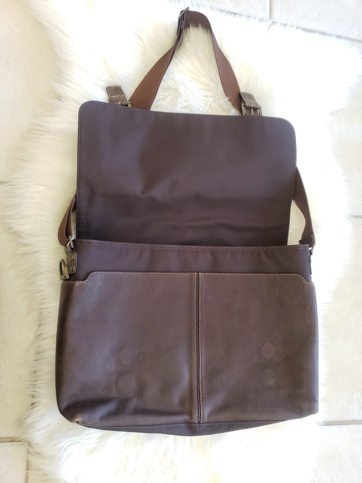 🌺Boconi Brown Leather Garth Slim Mailbag Men Messenger Laptop Crossbody Bag