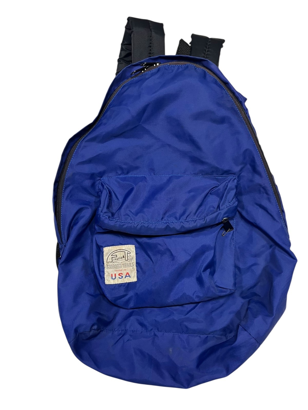 Vtg 80s/90s FAMOUS TRAILS x USA-MADE Blue Nylon HIKE BACKPACK Outdoor Travel Bag