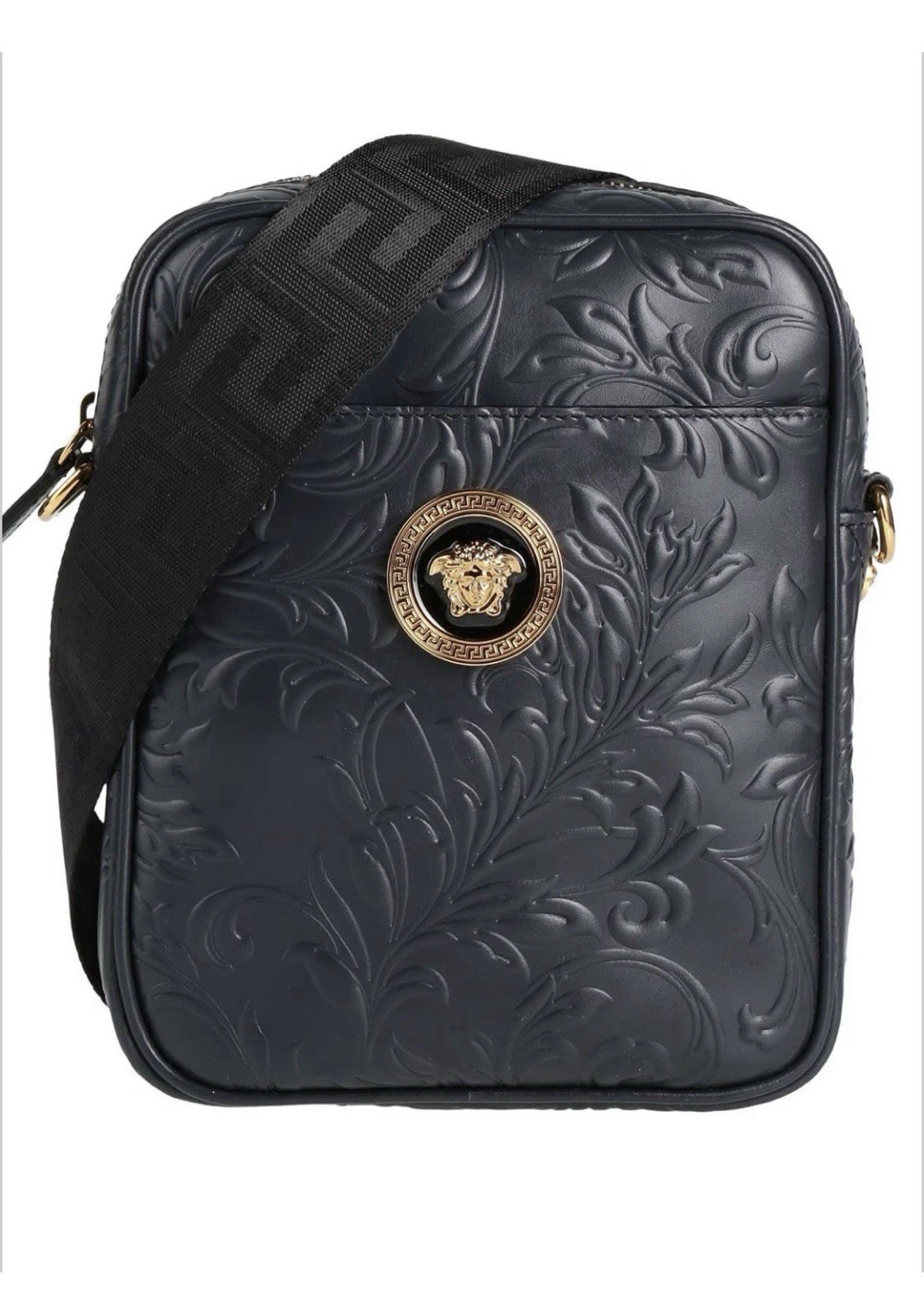 Versace Messenger Embrossing Calf Leather Barocc Navy Blue-gold $ 1500 Authentic