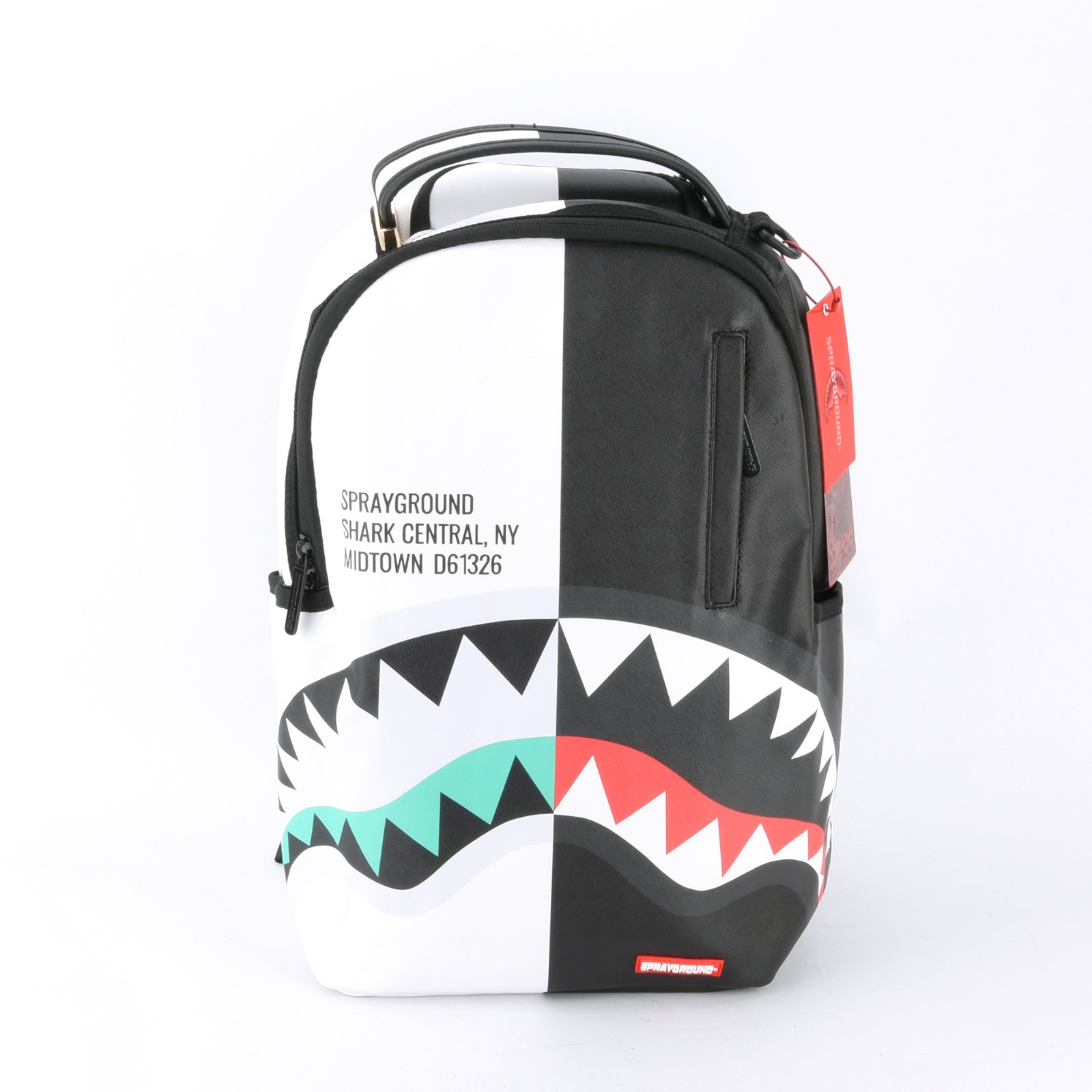 Sprayground Shark Central Reflex DLXV Leather Bag Backpack White Zipper Pocket