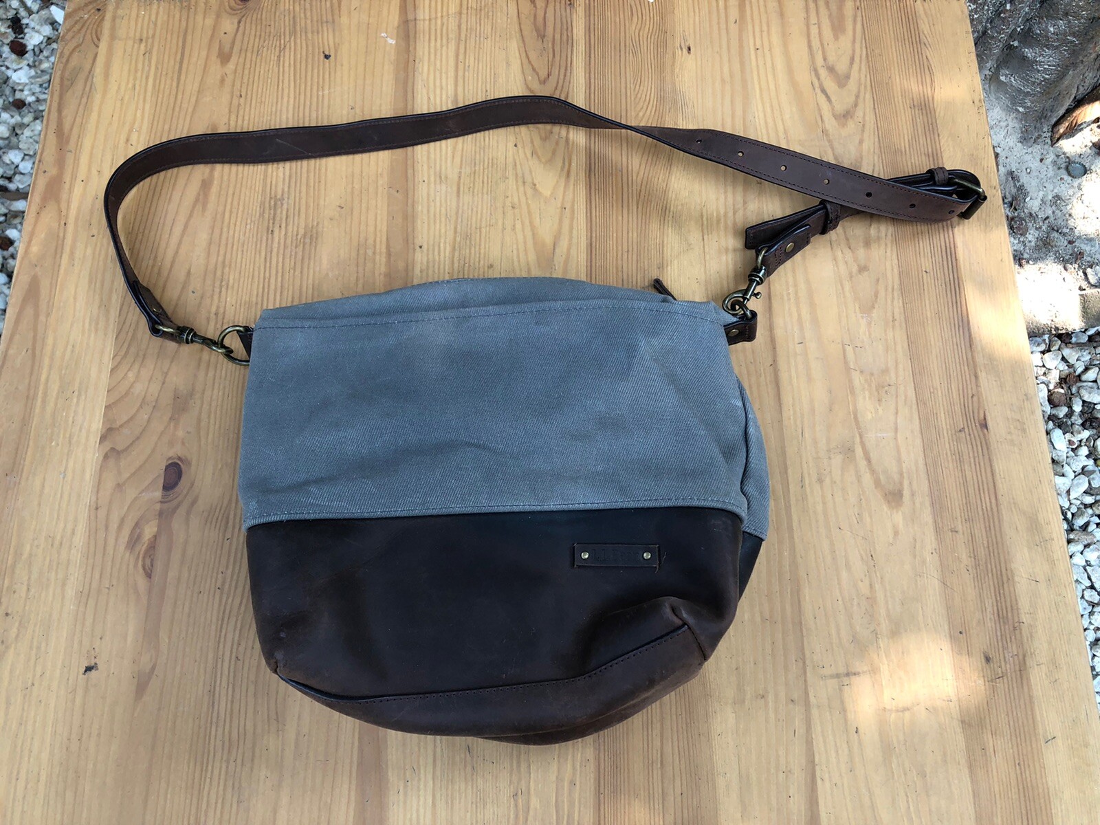 LL Bean Canvas Lined Crossbody Bag Cotton Leather Gray Neutral