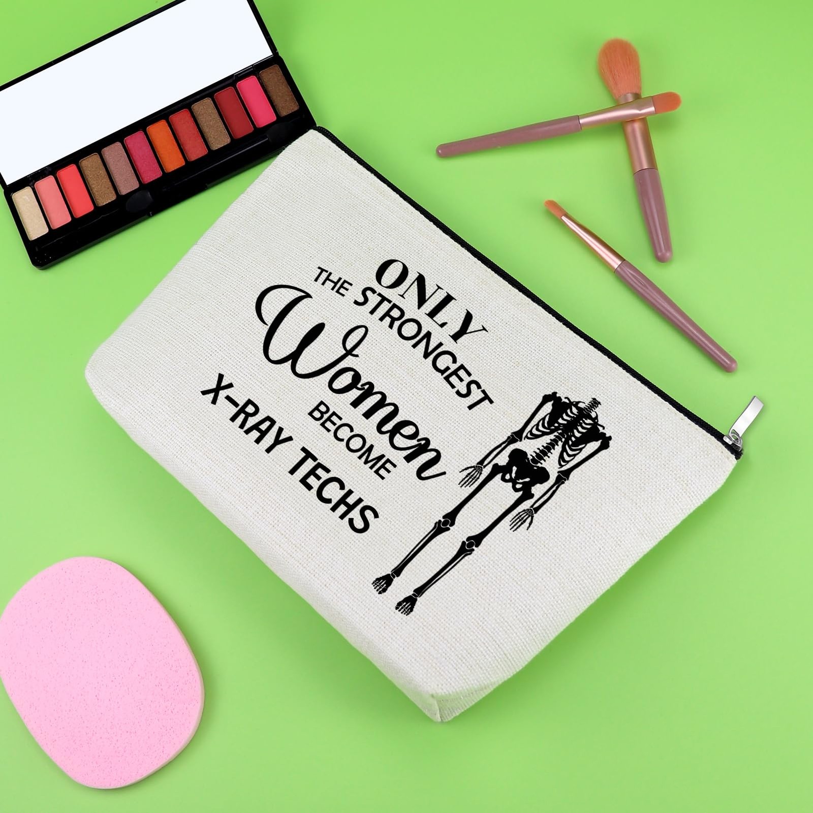 X-Ray Tech Makeup Bag Radiology Gifts for Women 10 x 6.7 inches, Off White