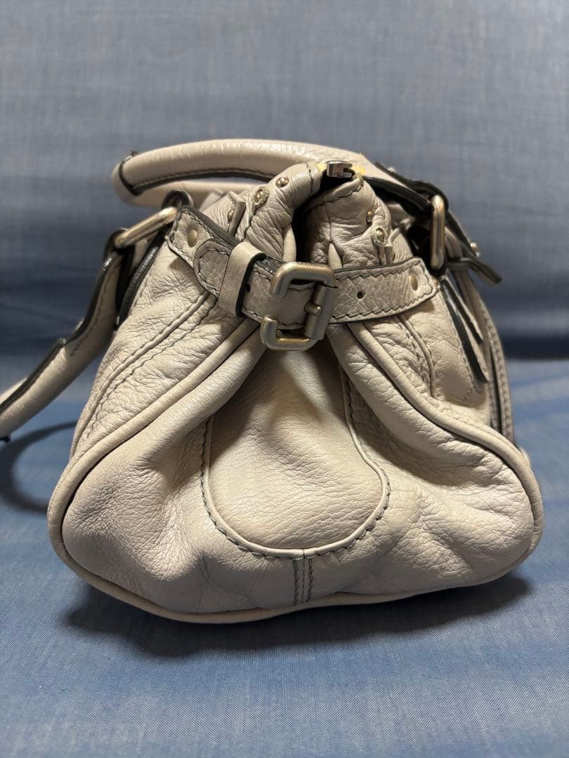 Chloe Paddington Handbag Key Cadena Gray Beige With Guarantee