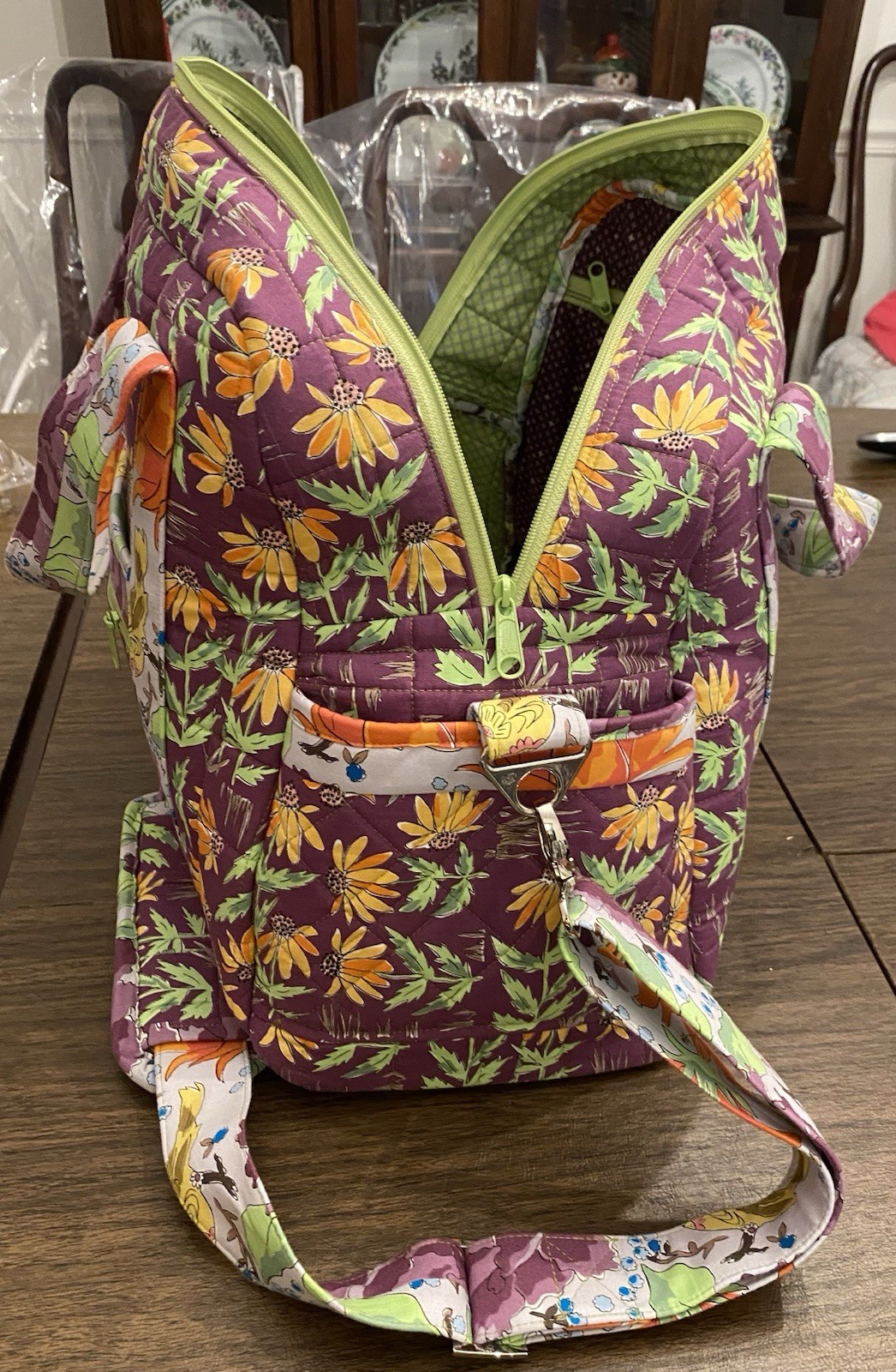 Custom made cotton Vera Bradley inspired large duffle bag – Multiple pockets