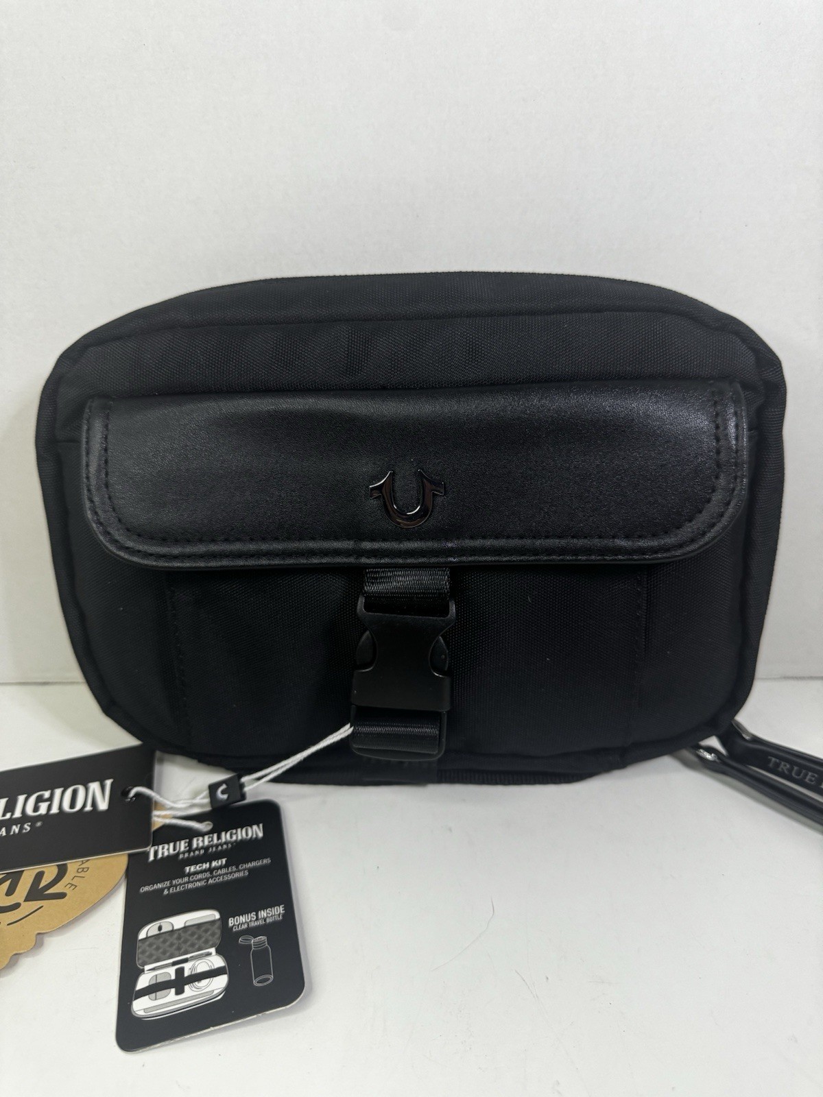 True Religion Tech Kit Small Travel Cable Toiletry Bag Black NWT NEW RARE