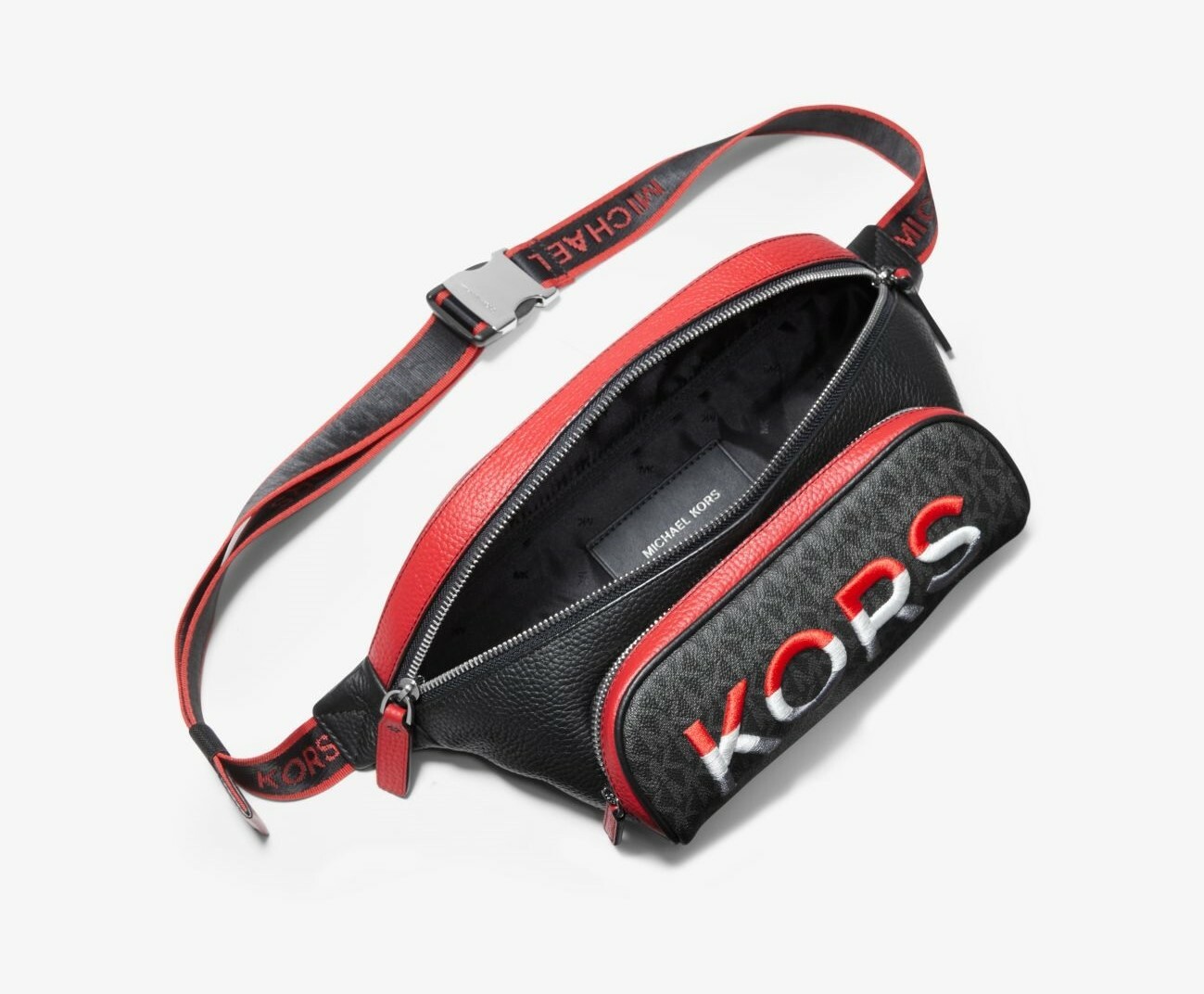 Michael Kors Men Cooper Embroidered Two-Tone Logo and Leather Crossbody Belt Bag