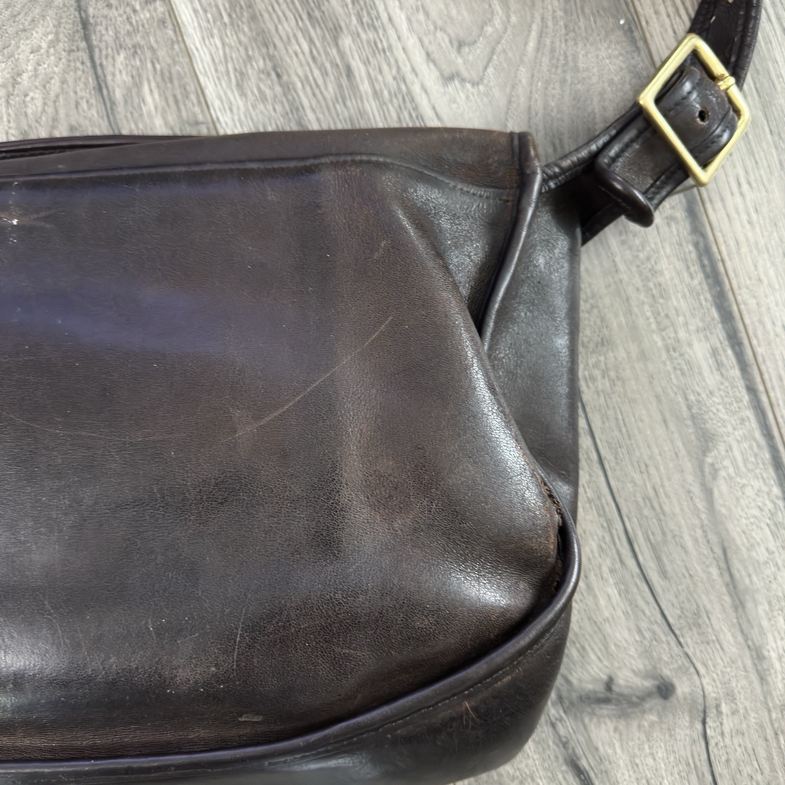 Vtg COACH Leather Carrier MUSETTE Bag Brown Solid Brass Hardware NYC Made In USA