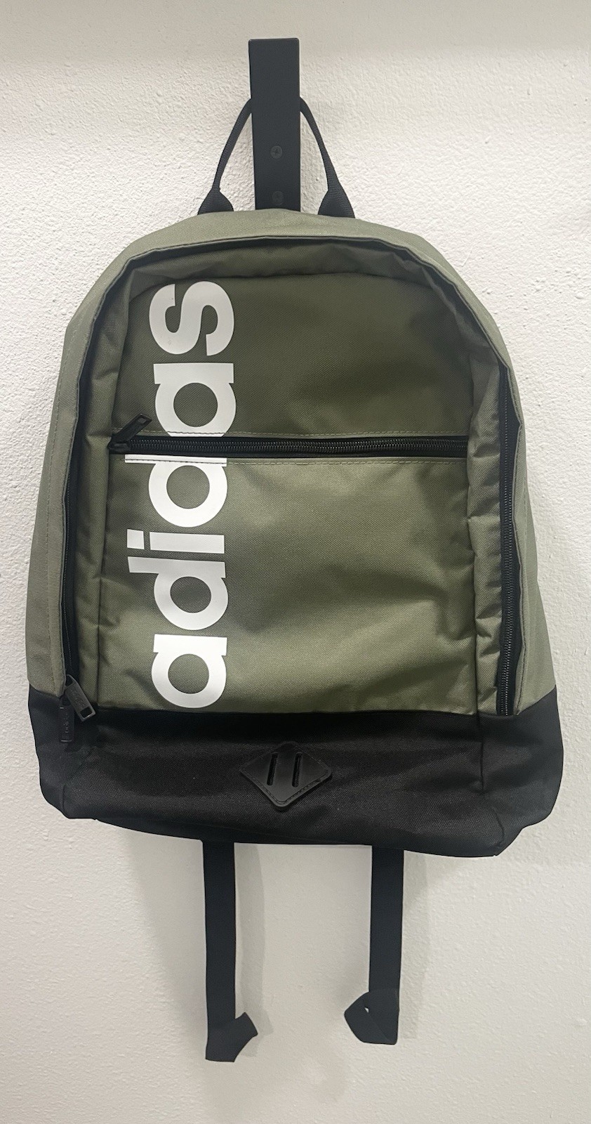 Adidas Essentials Vertical White Logo Linear Backpack Olive Green And Black