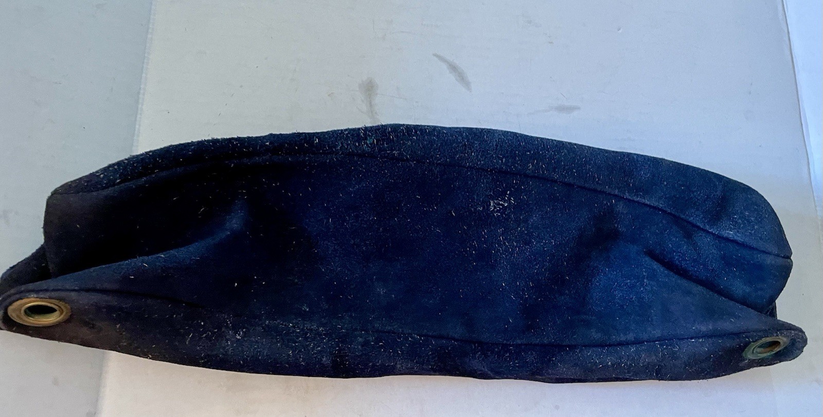 Vintage SUEDE Zippered Gear Bag Brass Zipper Distressed Western Navy 18×8” USA