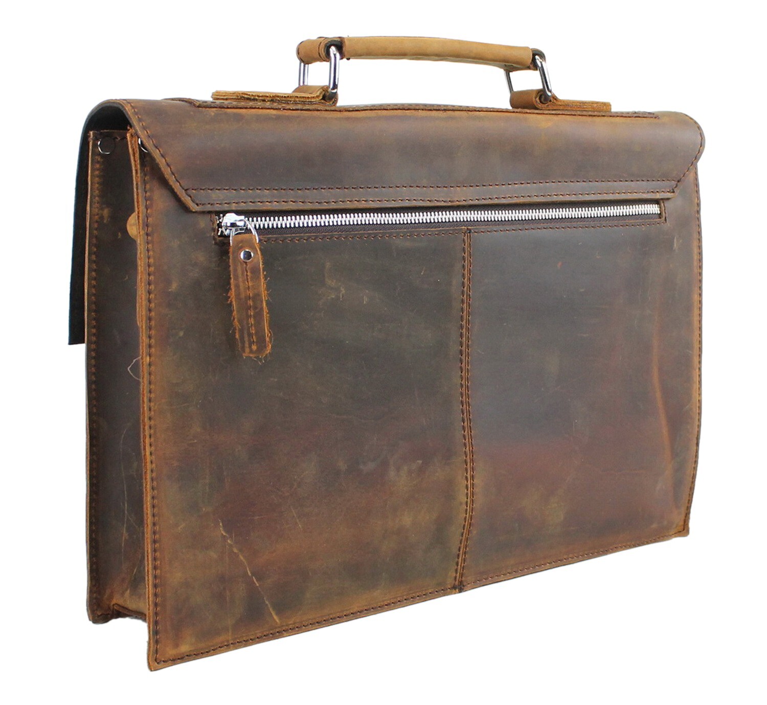 16 in. Slim Full Grain Leather Briefcase Laptop Bag With Latch Lock LB26