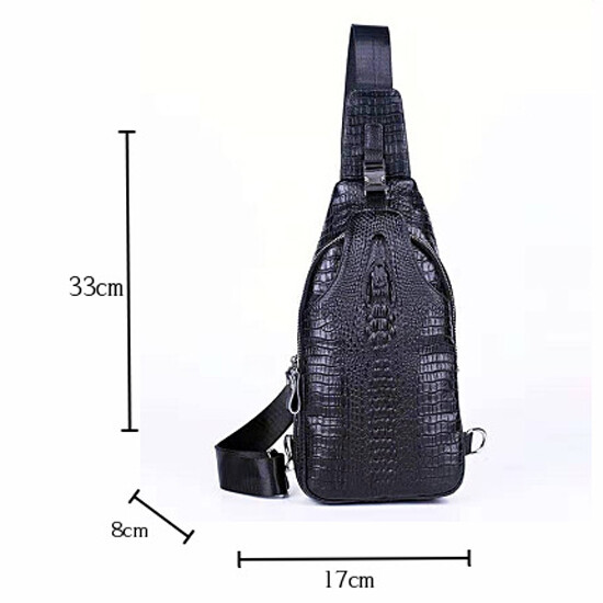 Genuine Leather Sling Backpack, Crocodile Pattern Men‘s Crossbody Shoulder Bag
