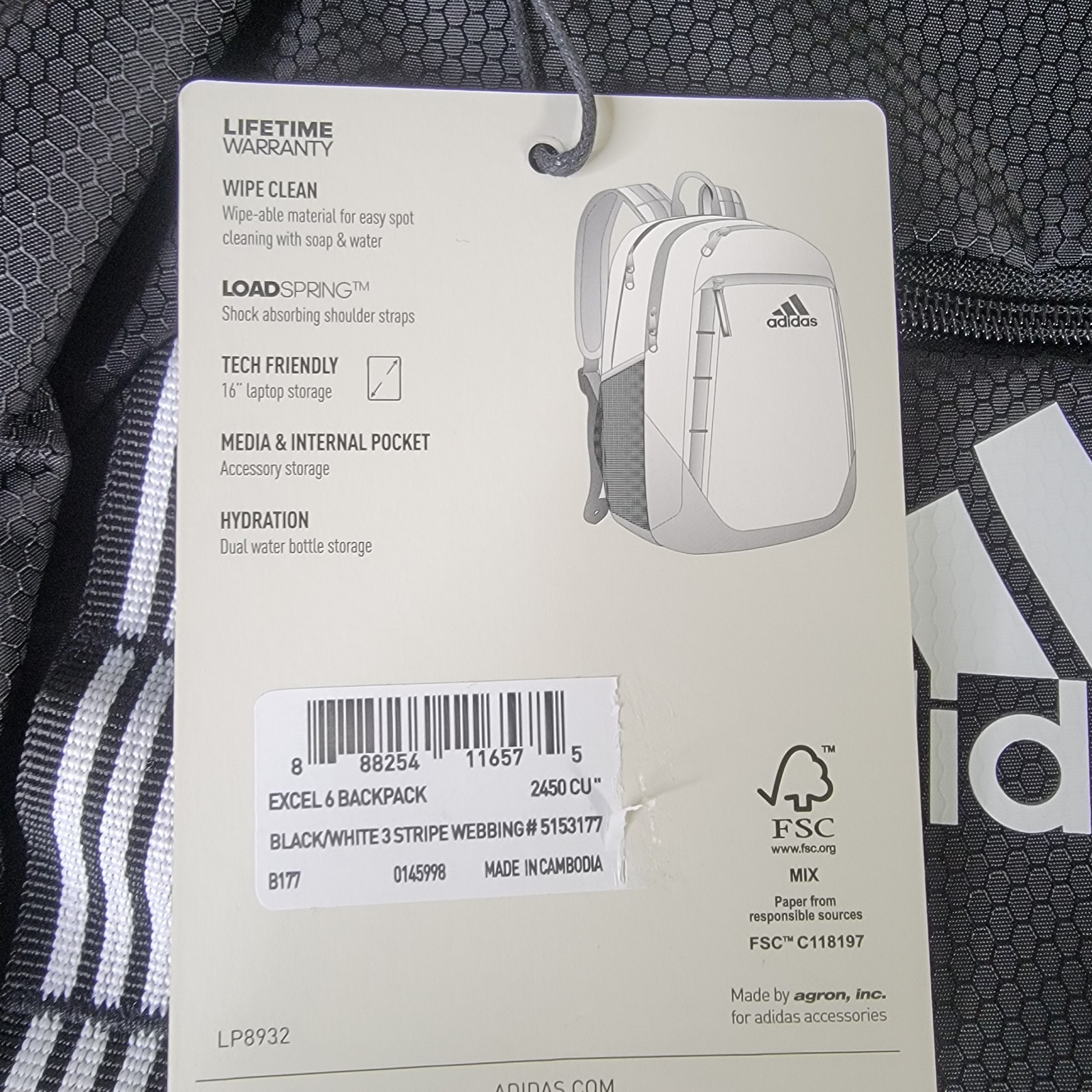 Adidas Excel 6 Backpack 3-Stripes 16″ Laptop Storage Bottle Side Pockets New