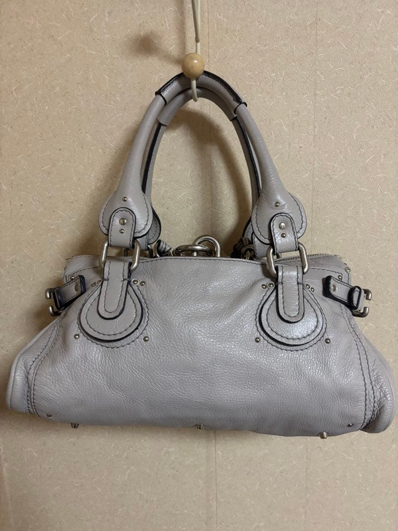 Chloe Paddington Handbag Key Cadena Gray Beige With Guarantee