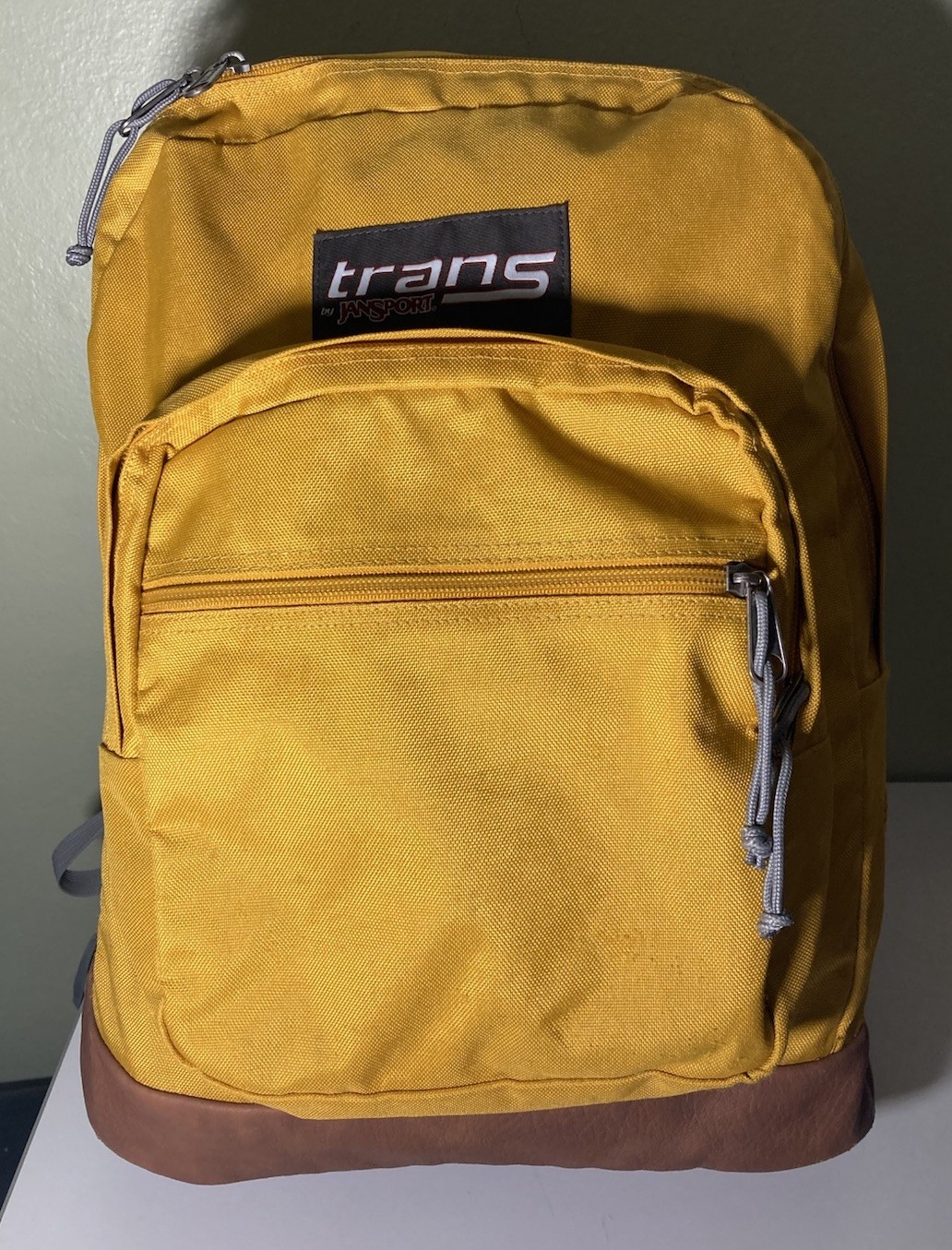 Trans JanSport Backpack Mustard Yellow Cool Student with Leather Bottom