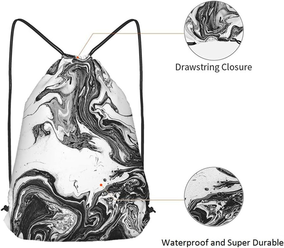 Abstract Marble Art Drawstring Bags Backpack Bag Black And White Ink Painting Li