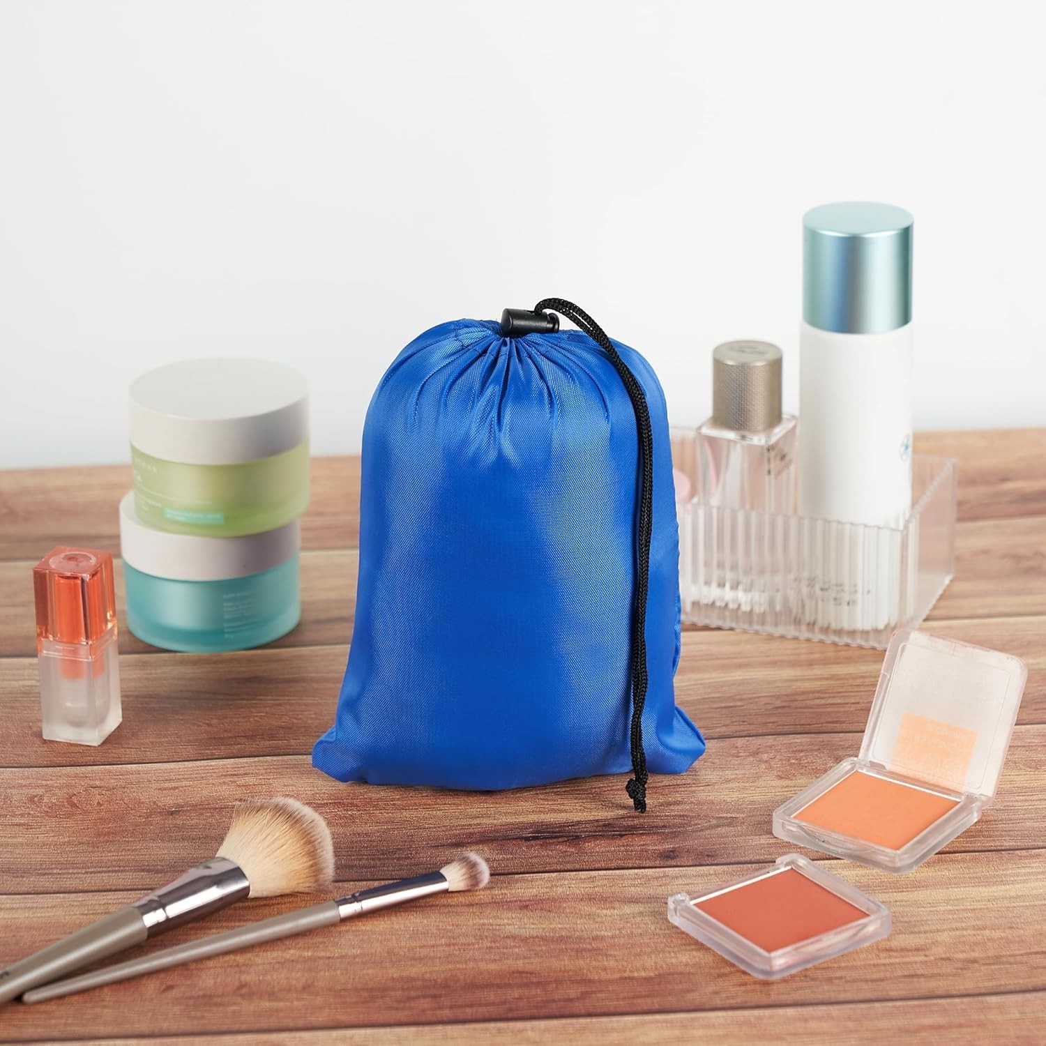6 Set Drawstring Bag With Toggle Nylon Cinch & Ditty Pouch Blue 7 X 9 Inch