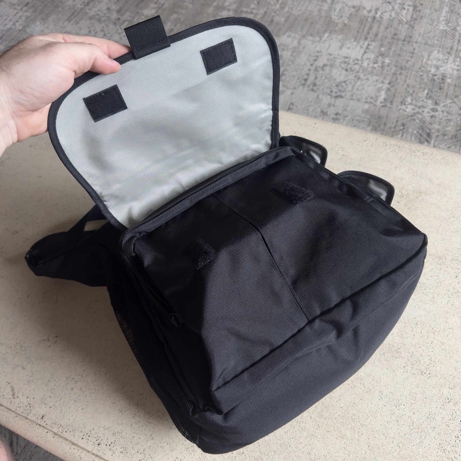 LL Bean Shoulder Bag Black Ripstop Nylon Side Carry Pack Outdoors Hike Camp