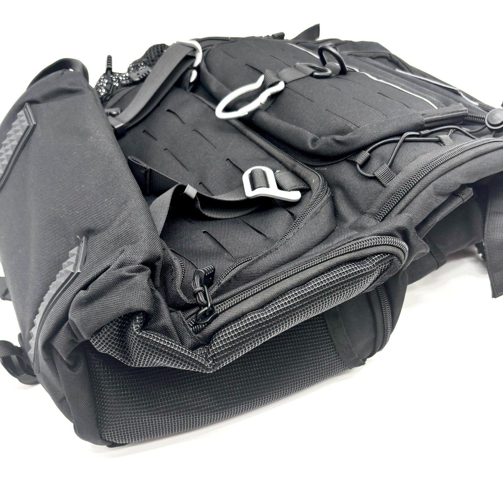 Black Heavy Duty Adjustable Strap Tactical Backpack w/ American Flag Patch