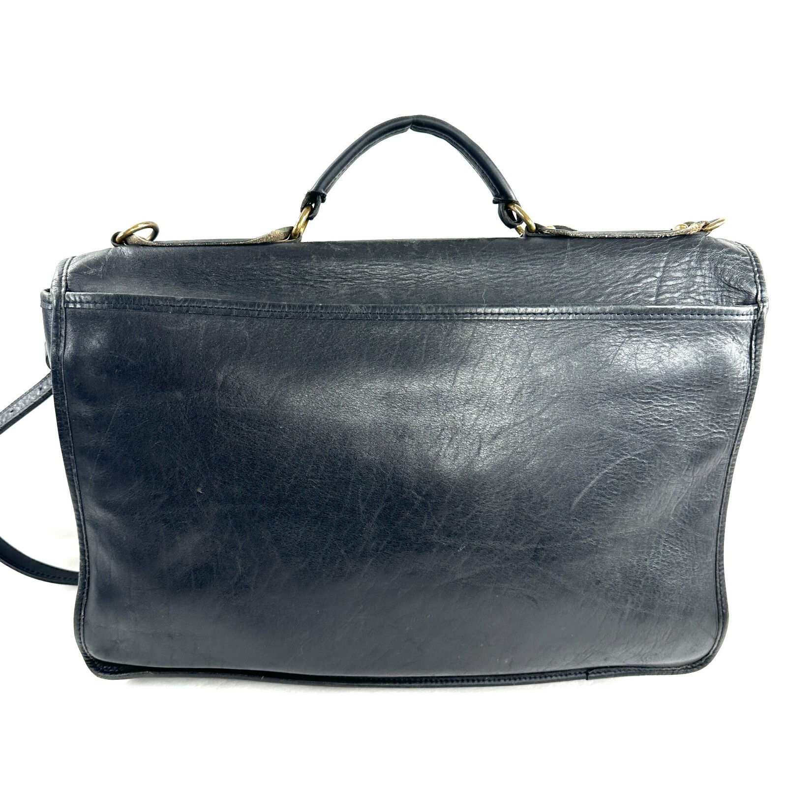 Jack Georges Vintage Turn Lock Flap Black Leather Messenger Bag Briefcase USA