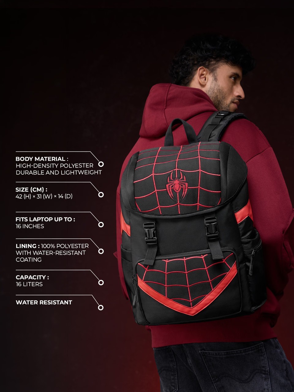 Spider-Man Miles Morales Official Backpack Black Red Laptop School Travel Bag