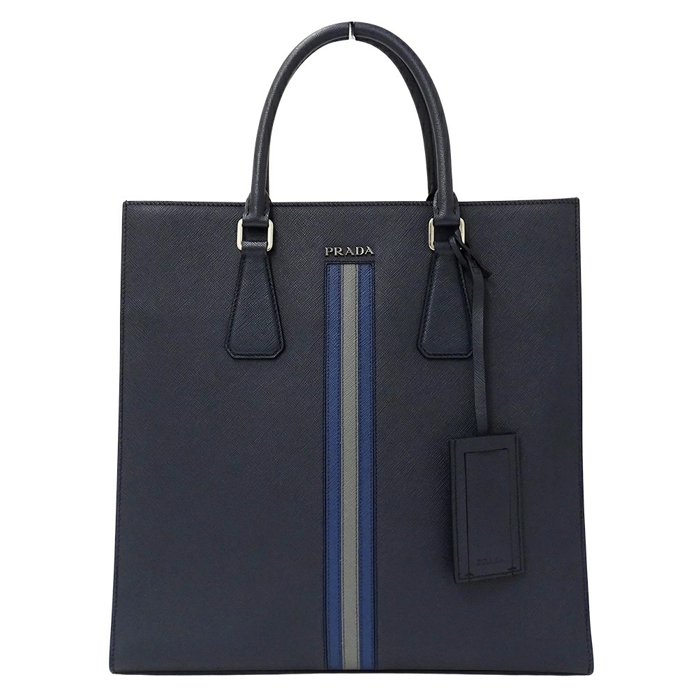 PRADA Bag Tote Bag Handbag Saffiano Navy 2Vg083 Logo Used