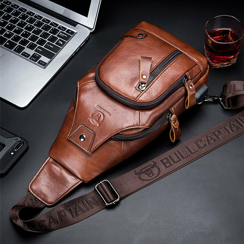 Men’s Sling Backpack Genuine Leather Chest bag Crossbody Bag Shoulder Bag New S