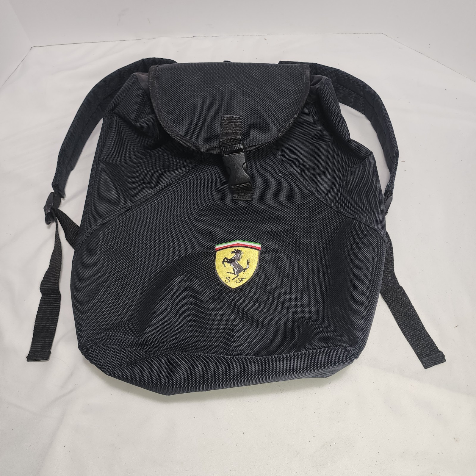 Vtg 1995 Official FERRARI Nice Man F1 Backpack – Black w/ Embroidered Logo – EUC
