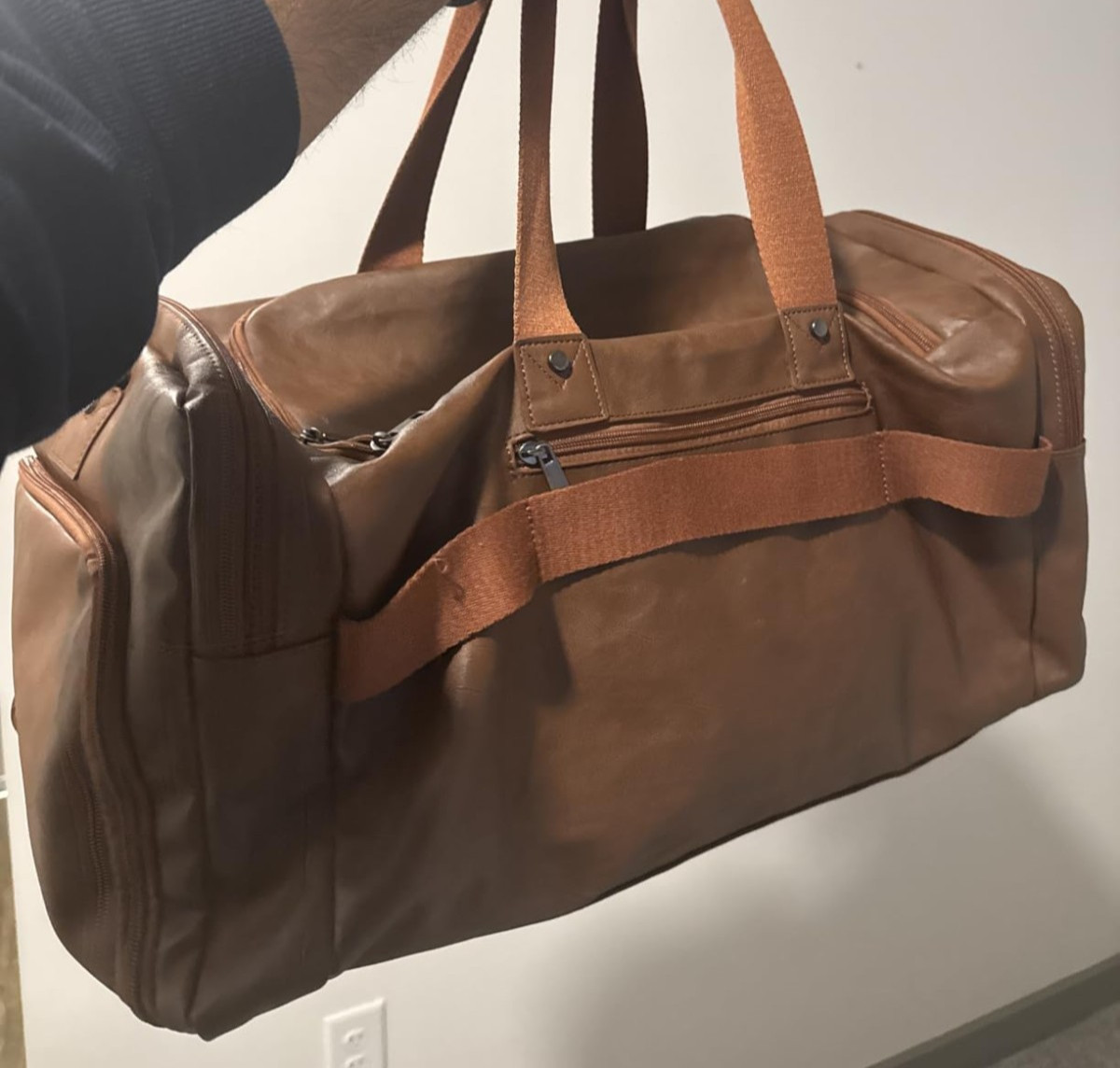 Waterproof Leather Weekender Duffle Bag with Shoe Pouch for Travel – Brown