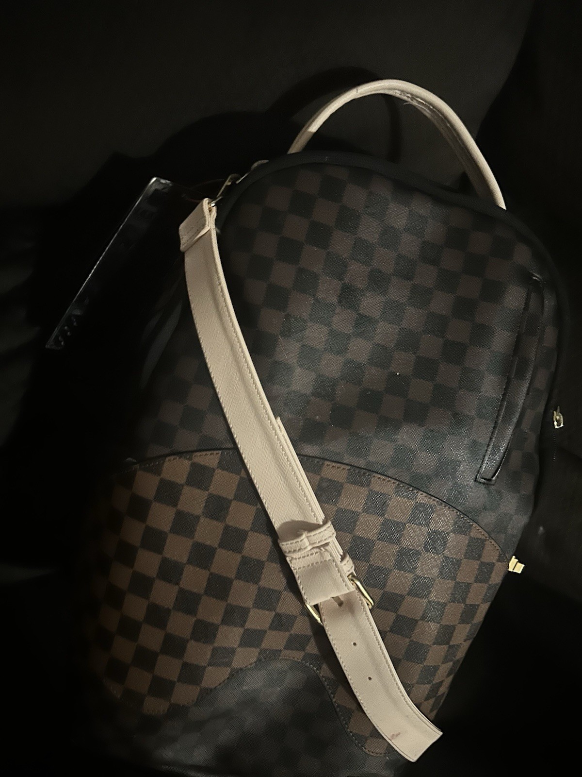 Sprayground Boujee Strap Bandolero Nouveau Checkered Backpack Zip Inner Pockets
