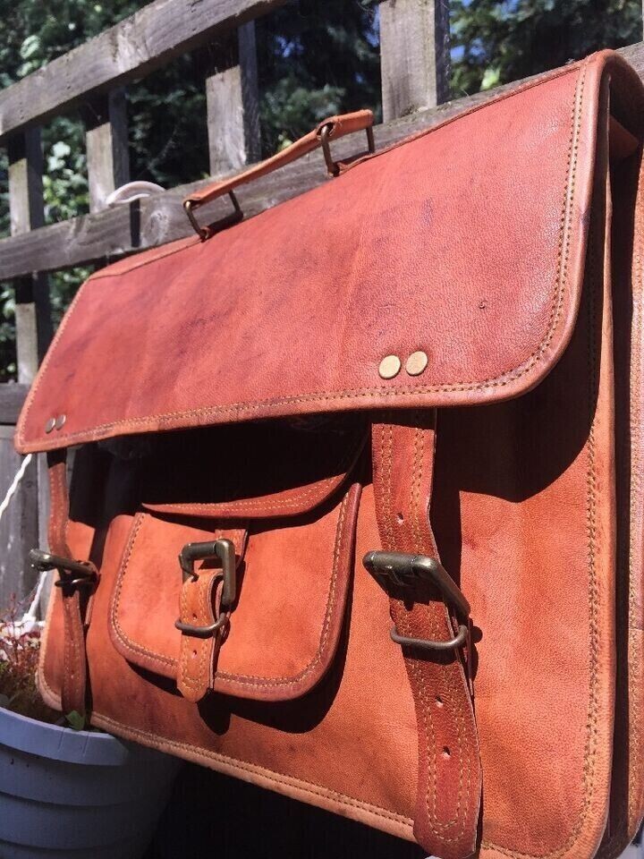 New Classic Camel Leather Shoulder Bag/Business Office /Laptop Bag 18X14X5 inch