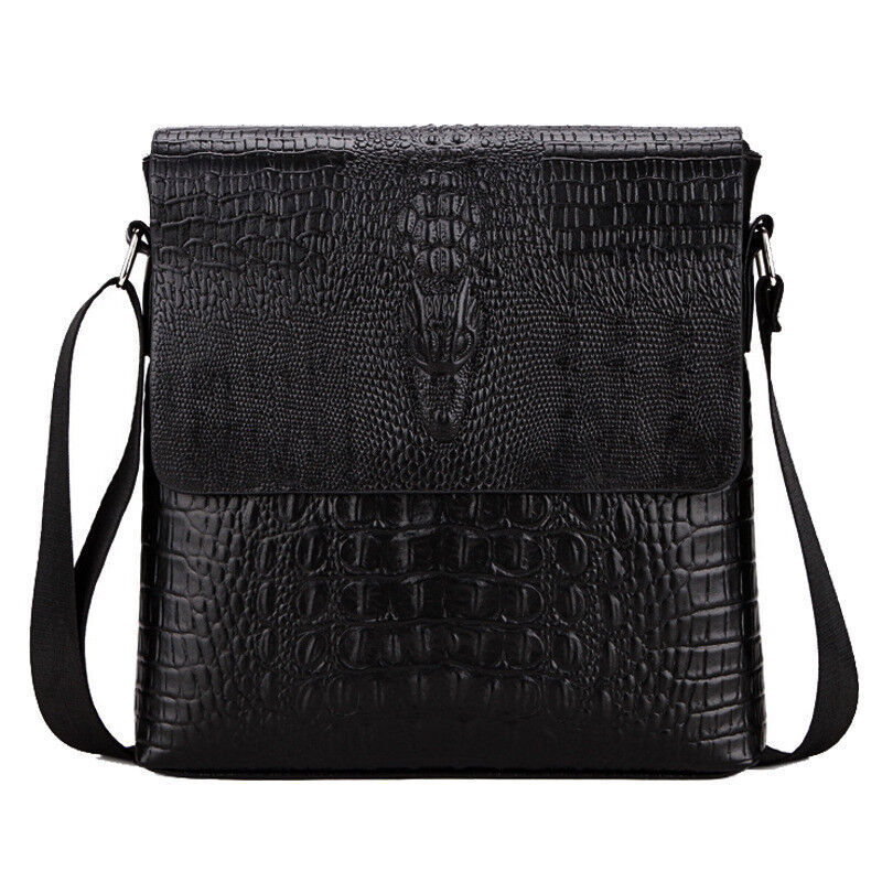 Vintage Croc Print PU Leather Mens Shoulder Bag Work Crossbody Messenger Bag