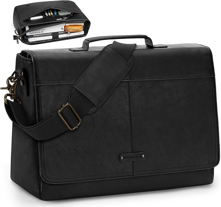 Vintage Mens Messenger Bag PU Leather 15.6″ Laptop Computer Briefcase Waterproof
