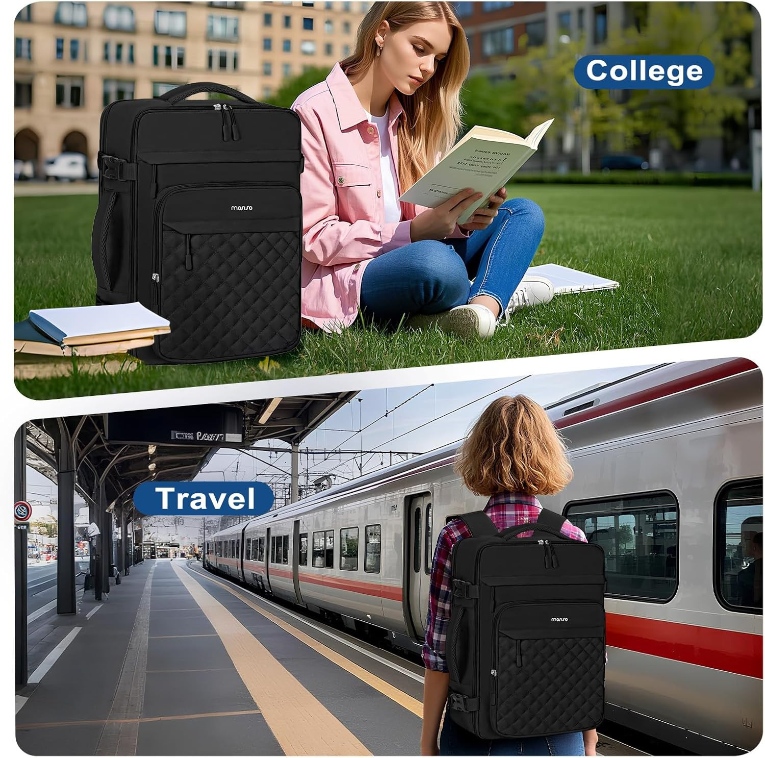 Travel Backpack for Women Men, 17-17.3 Inch Rhombus Quilted Laptop Backpack Flig