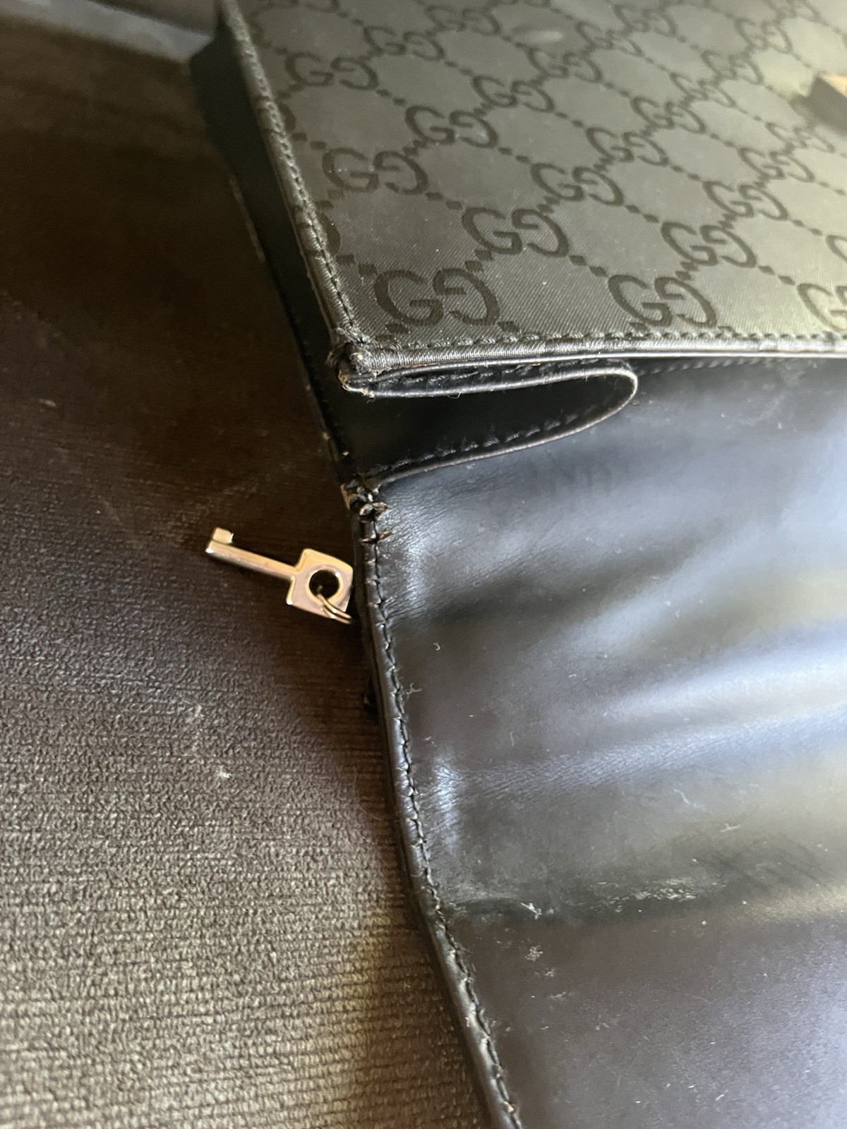 Vintage Gucci Black GG Monogram Nylon Briefcase Attache Laptop Bag Italy
