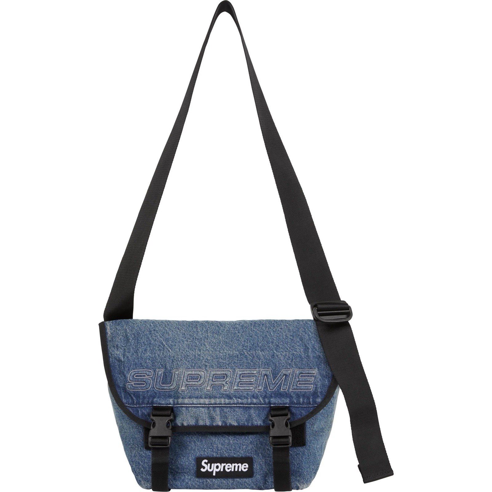 Supreme Denim Messenger Bag Washed Indigo Reflective Logo Water Resistant FW25