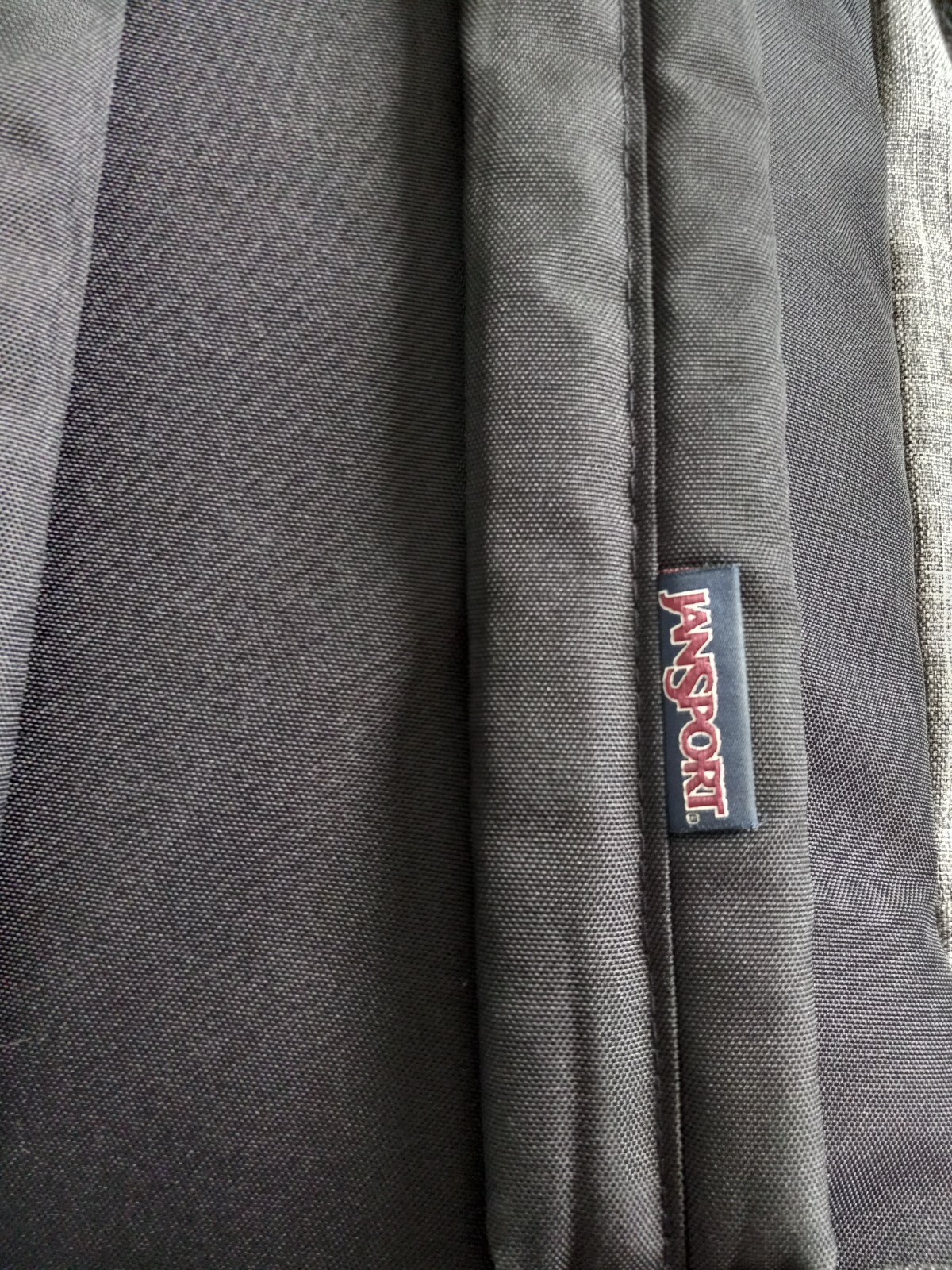 Jansport Backpack Cool Student Laptop Gray Faux Brown Leather