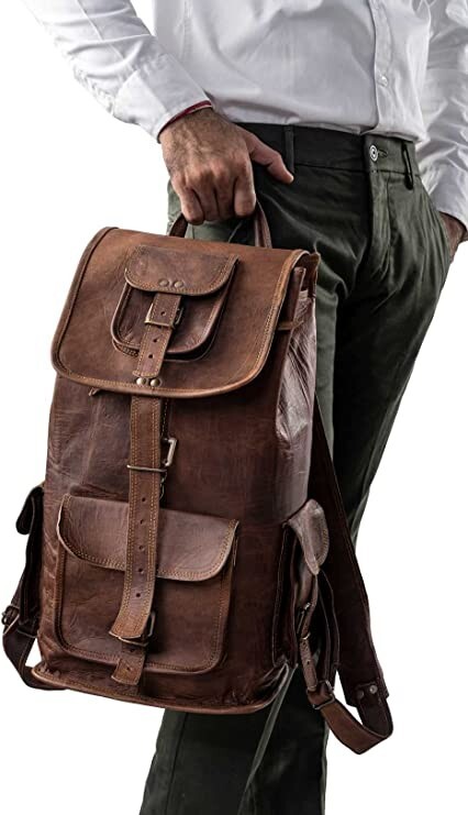 Vintage Full Grain Leather Backpack Men’s Rucksack Laptop Bag Travel Daypack 20″