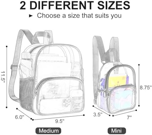 USPECLARE Clear Backpack for Stadium Events Small Clear Backpack 11.5×9.5×6 f…