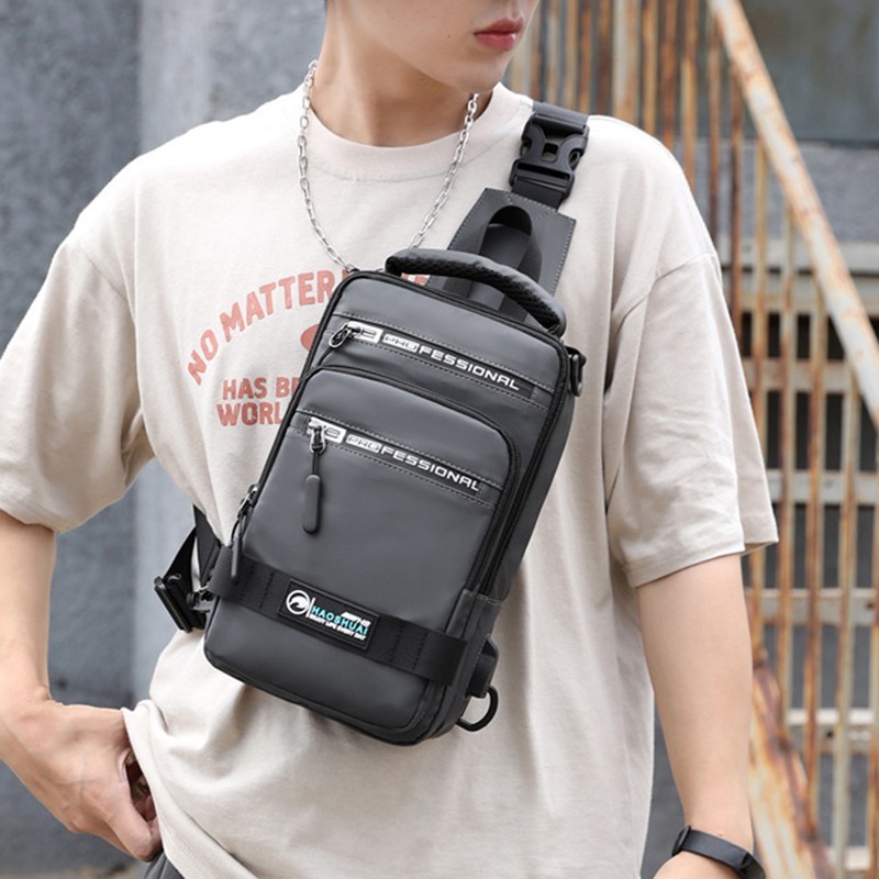 Men Waterproof Nylon Sling Crossbody Bag USB Shoulder Chest Pack Backpack