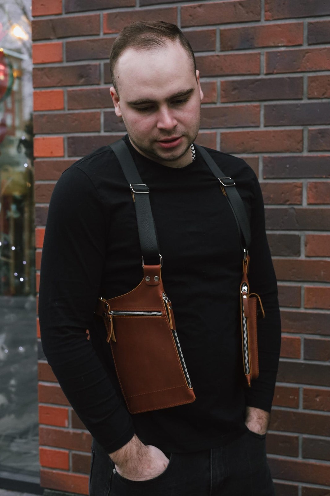 Handmade Leather Holster Bag Black Leather Shoulder Bag Leather Festival Bag