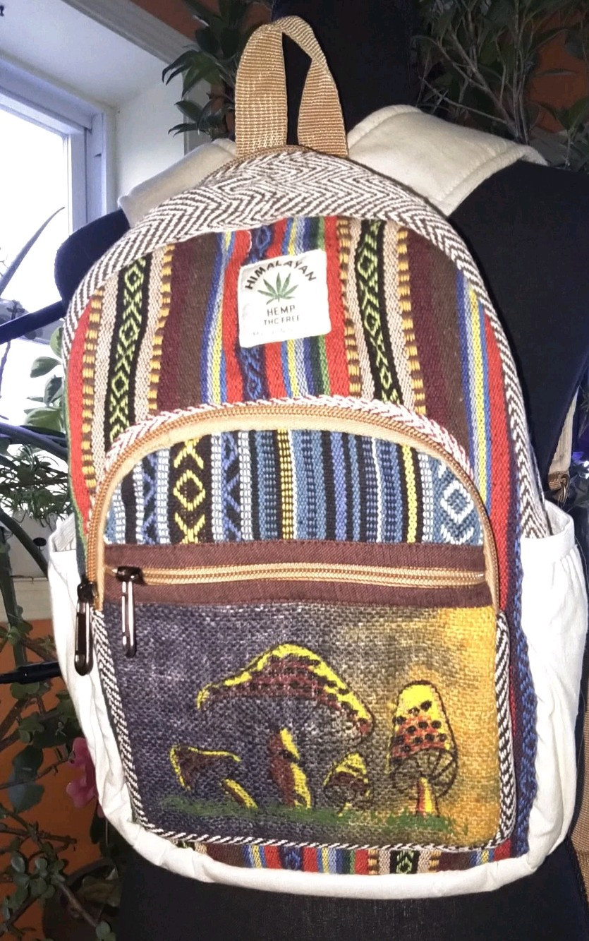 Hemp Backpack Travel Handmade Hippie Hemp School Bag Multicoloured Festival Fun