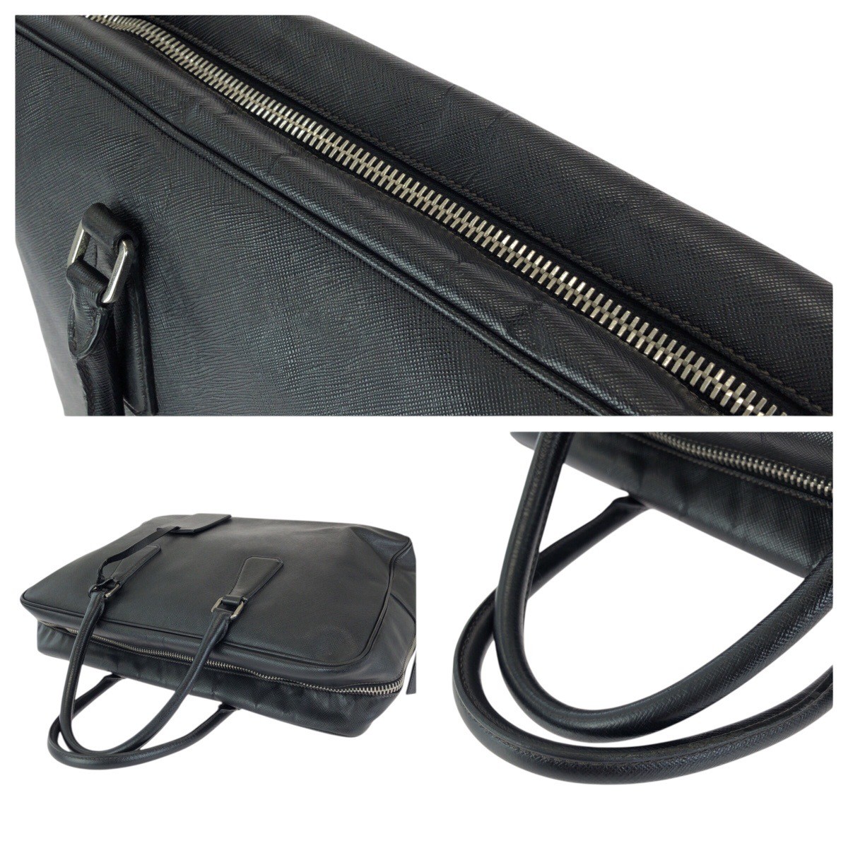PRADA Safiano Triangle with logo Business bag briefcase Black SilverHardware