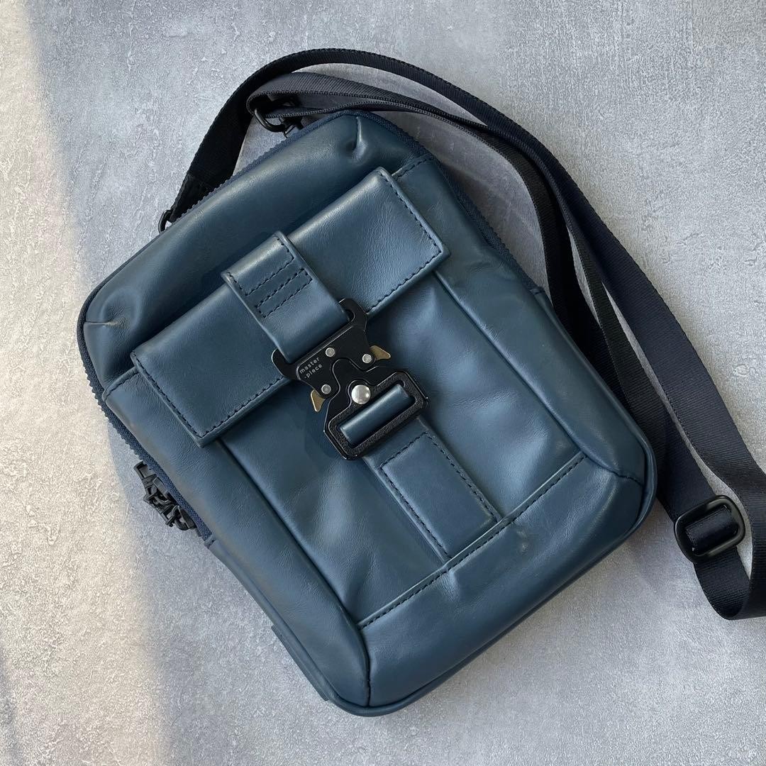 Master-Piece Navy Leather Shoulder Bag Men Unisex Travel Business